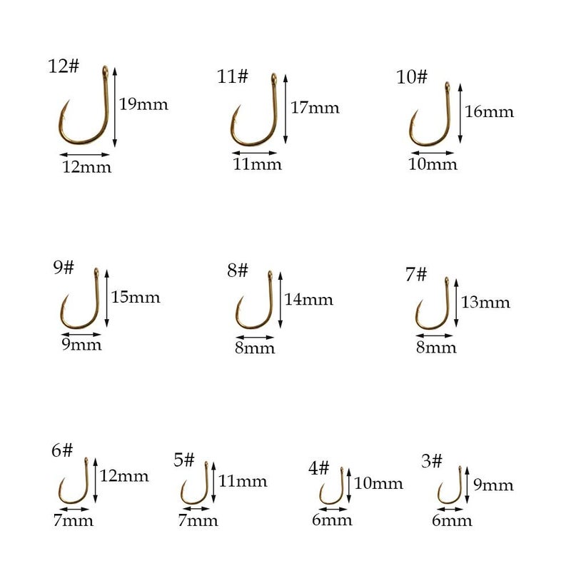 Laxygo 500pcs Small Fishing Hooks Black High Carbon Fishing Hooks Set 10 Sizes with a Plastic Box (500pcs Gold) - Image 2